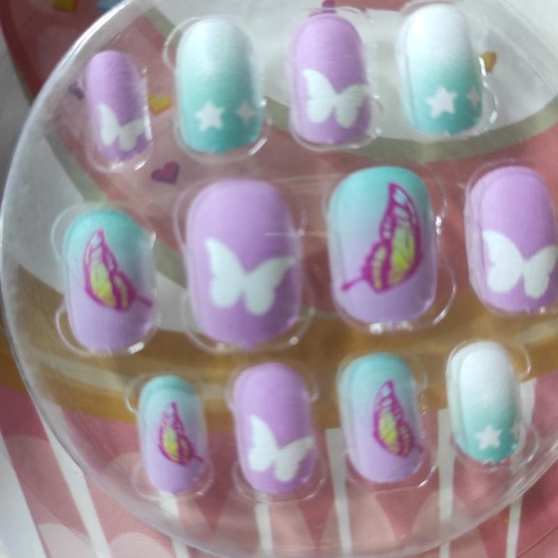 Kids Fake Nails Girls Press on Nails Girls False Nails On Pre-glue Full Cover Children Artificial Fake Nail Tips Pre Glue Full Cover