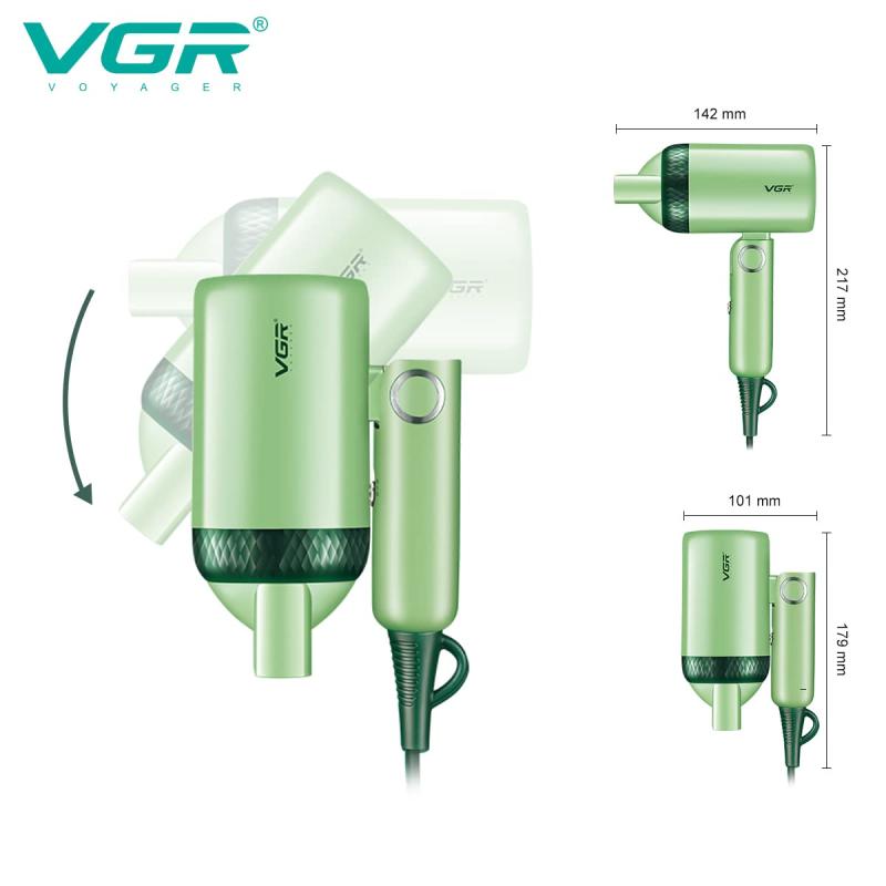 VGR V-421 Professional Foldable Hair Dryer 1200W DC Motor 2 Speed Settings comes with Styling Concentrator, Overheating Protection & a Hanging Loop - Green