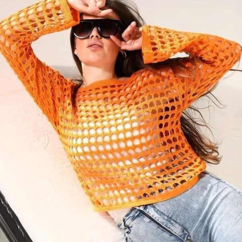 Open-Knit Sweater Color: Orange