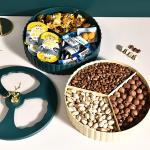 Qianmozz Double Dried Fruit Candy Box,Snack Serving Tray,Creative Snack Dry Fruits Nuts Storage Tray Food Case Fruit Tray Living Room Kitchen (Beige Green)